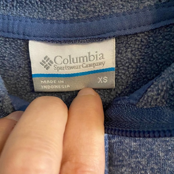 Columbia Heather Blue 3/4 Zip Hooded Sweatshirt Pleated Back Size XS - Picture 6 of 6